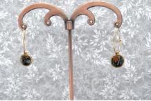 Boucles d'oreilles acier doré et pierre semi précieuse Obsidienne Flocon de neige