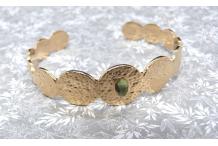 Bracelet manchette acier doré et pierre semi précieuse