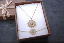 Parure collier, bracelet acier doré et Amazonite