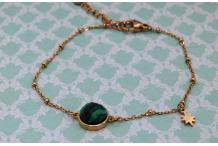 Bracelet chaîne acier doré et pierre semi- précieuse Malachite